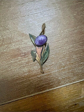 Floral Purple Gemstone Brooch Pin